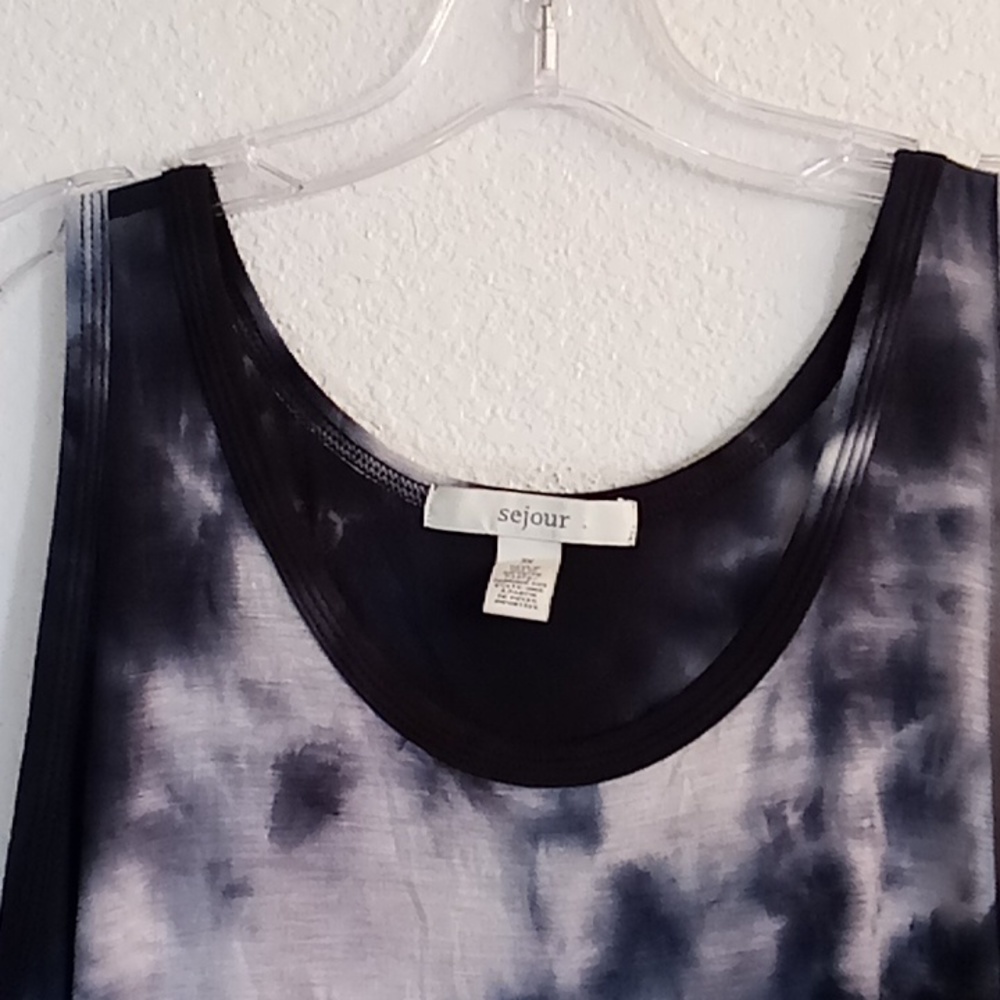 NEW Sejour Sz 3X Navy Tie Dye Round Neck Sleeveless Lounge Maxi Dress A13 X P - Picture 6 of 11
